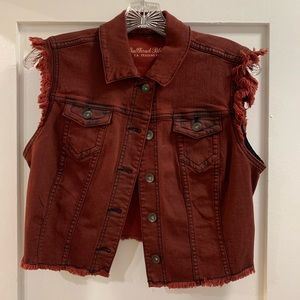Bullhead Black Crop Denim Vest - Red dyed